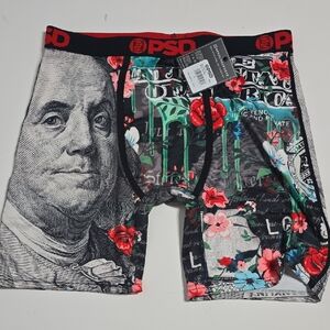 PSD Men’s Money & Floral Boxer Briefs - Black with Red & Green Accents